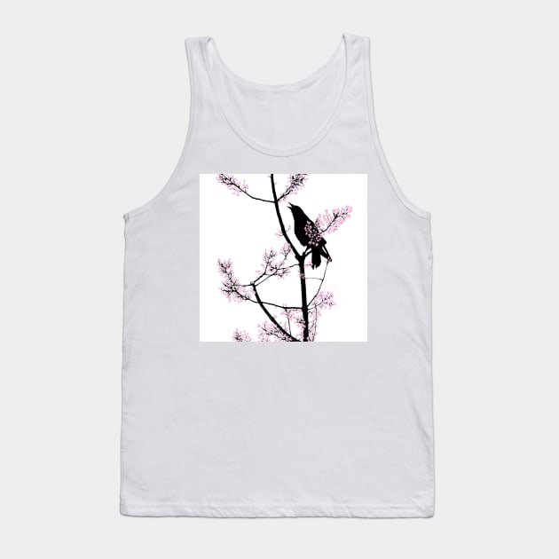 Cherry Blossom Raven - Bird on a Tree Branch Tank Top by RhondaChase